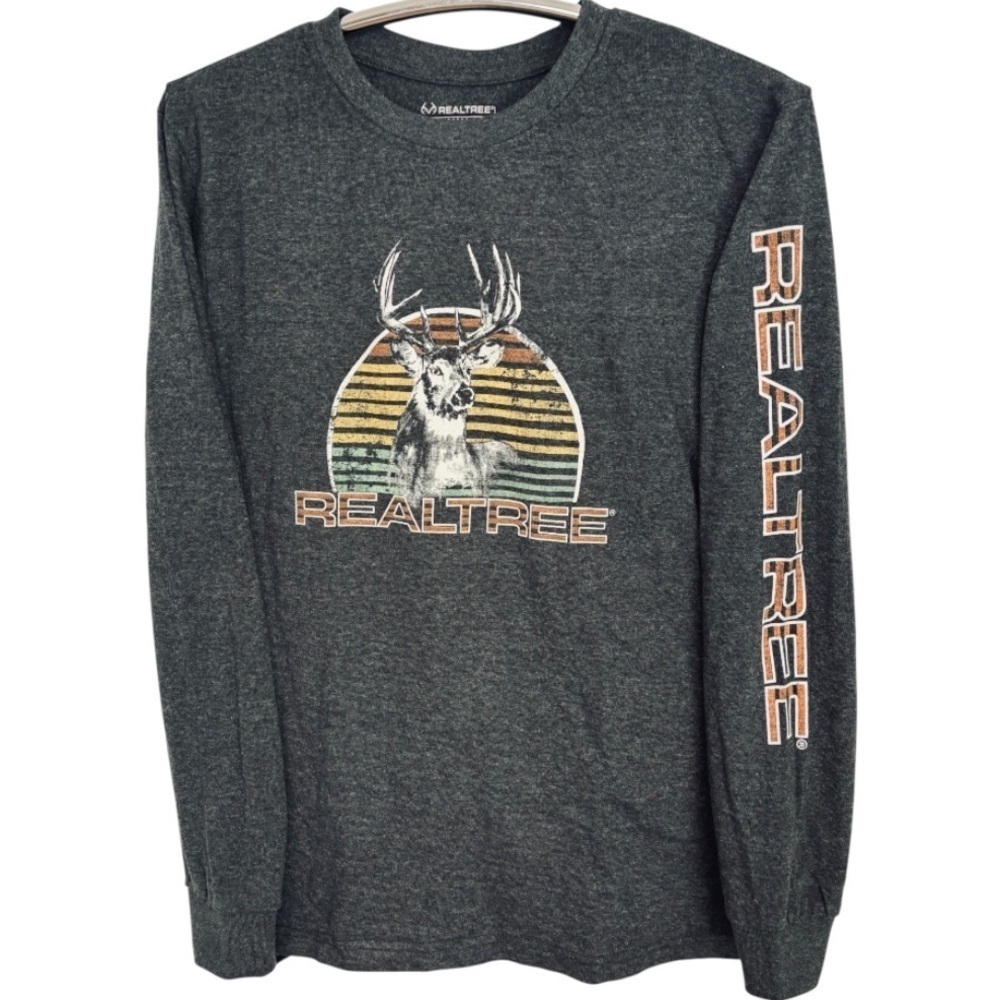 Realtree Charcoal Gray Deer Graphic Long Sleeve Shirt